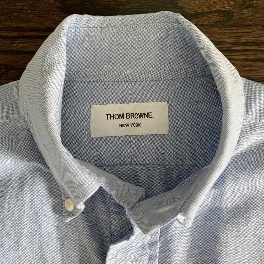 Thom Browne handmade Blue Oxford button up Large